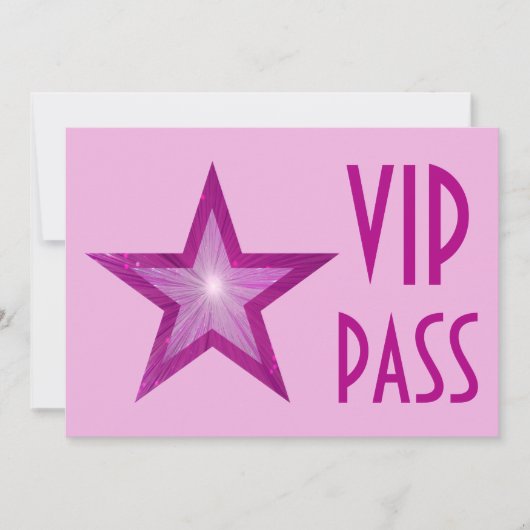ピンクの星'VIP PASS'ピンク淡い色のの水平 招待状 (正面)
