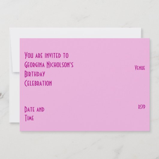 ピンクの星'VIP PASS'ピンク淡い色のの水平 招待状 (裏面)