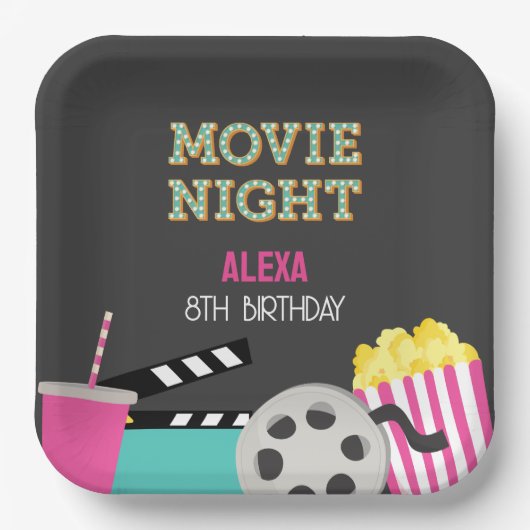 ピンクの映画の夜 ペーパープレート (正面)