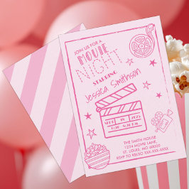 ピンクの映画鑑賞会パーティー 誕生日 招待状