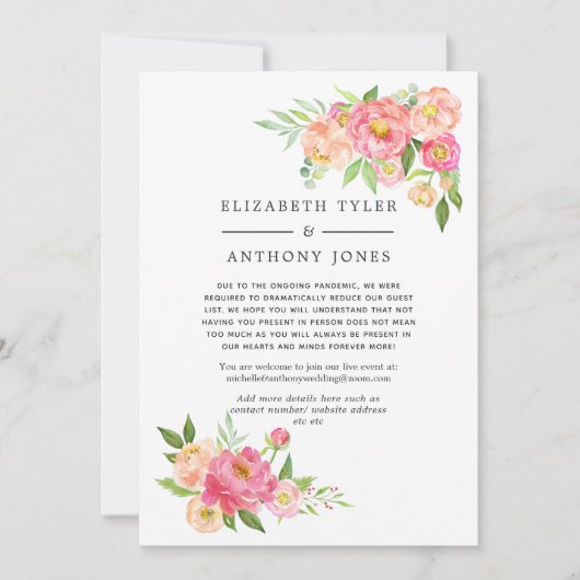 ピンクの春のウェディング フラワーレデュース ゲストリスト 案内状 (正面)