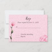 ピンクの春のバラの花の結婚式招待状 RSVP (正面)