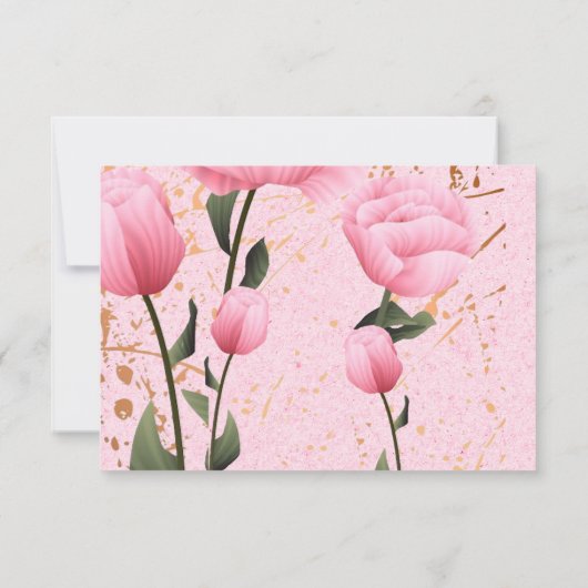 ピンクの春のバラの花の結婚式招待状 RSVP (裏面)