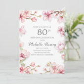 ピンクの春の庭の花 80歳の誕生日パーティー 招待状 (スタンド正面)