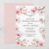 ピンクの春の庭園 フラワーパーティー 誕生日パーティー 招待状 (正面/裏面)
