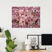 ピンクの春の木の花のプリント ブルームアート ポスター (ホームオフィス)
