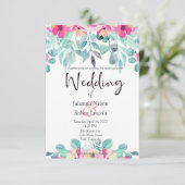 ピンクの春の水彩花のウェディング招待状 招待状 (スタンド正面)