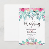 ピンクの春の水彩花のウェディング招待状 招待状 (正面/裏面)