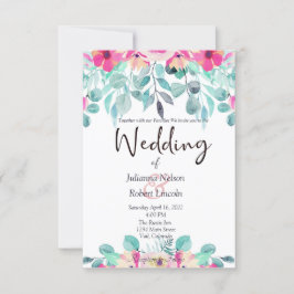 ピンクの春の水彩花のウェディング招待状 招待状