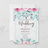 ピンクの春の水彩花のウェディング招待状 招待状 (正面)