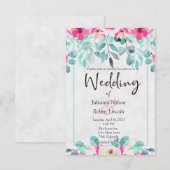 ピンクの春の水彩花のウェディング招待状 招待状 (正面/裏面)