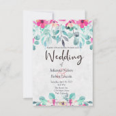 ピンクの春の水彩花のウェディング招待状 招待状 (正面)
