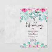 ピンクの春の水彩花のウェディング招待状 招待状 (正面/裏面)