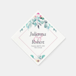 ピンクの春の水彩花模様のナプキン スタンダードカクテルナプキン