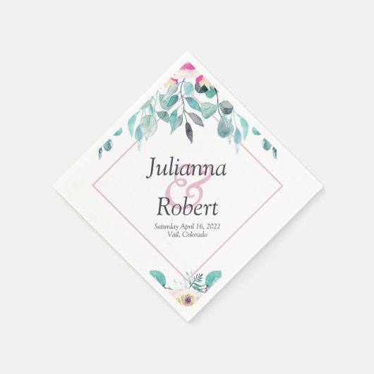 ピンクの春の水彩花模様のナプキン スタンダードカクテルナプキン (角)