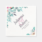 ピンクの春の水彩花模様のナプキン スタンダードカクテルナプキン (正面)