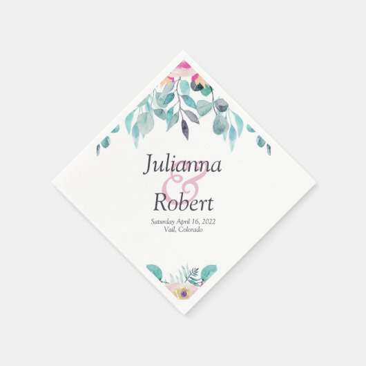 ピンクの春の水彩花模様のナプキン スタンダードカクテルナプキン (角)