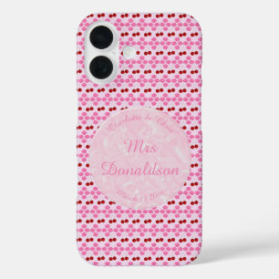 ピンクの春の結婚式 桜とチェリー iPhone 16ケース