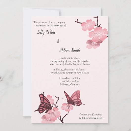 ピンクの春の花と蝶 (正面)