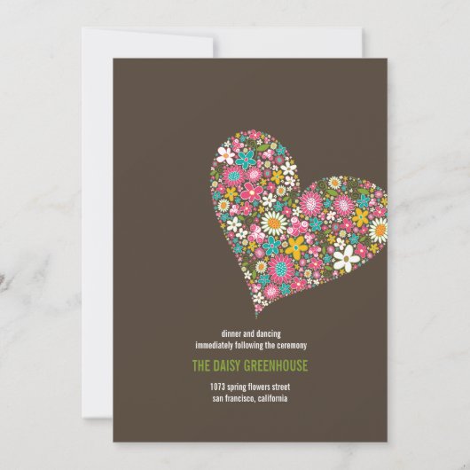 ピンクの春の花のハートのお洒落な結婚式の招待 招待状 (裏面)