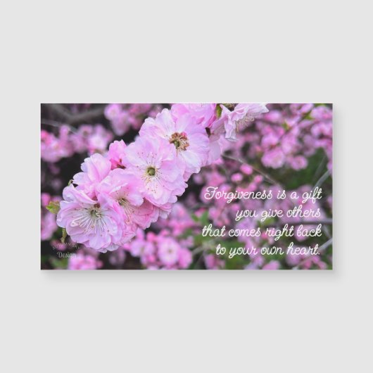 ピンクの春の花の写真 許しの言葉 マグネット (正面)