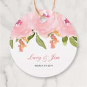 ピンクの春の花の結婚式のギフトタグ フェイバータグ (裏面)