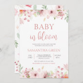 ピンクの春の花ベビーの開花ベビーシャワー 招待状 (正面/裏面)