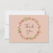 ピンクの春の花ベビーシャワーかわいらし植物学 サンキューカード (正面)