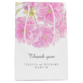 ピンクの春の花結婚のアー感謝していトユー ミディアムペーパーバッグ (正面)
