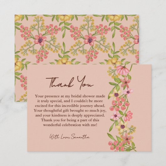 ピンクの春の花 ブライダルシャワー ボタニカル プレtty サンキューカード (正面/裏面)