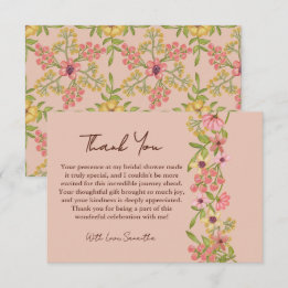 ピンクの春の花 ブライダルシャワー ボタニカル プレtty サンキューカード