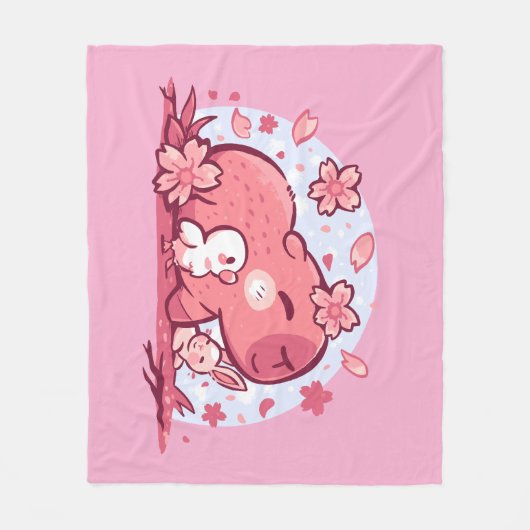 ピンクの春フレンド フリースブランケット (正面)