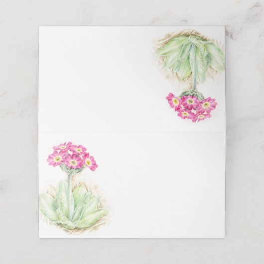 ピンクの春プリムローズの花のフローラ座席表 プレイスカード (外部開封)
