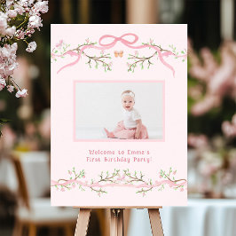 ピンクの春咲く最初の誕生日の写真へようこそ ポスター