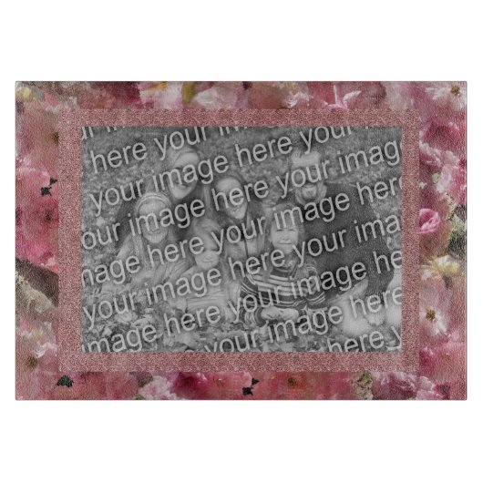 ピンクの春縁どがあなたの写真を カッティングボード (正面)