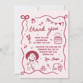 ピンクの時代の誕生日パーティー サンキューカード (正面)
