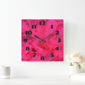 ピンクの暗いピンク スクエア壁時計 (ホーム)