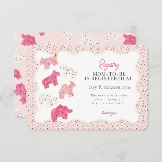 ピンクの曇り動物のクッキーのギフトレジストリの挿入 エンクロージャーカード (正面/裏面)
