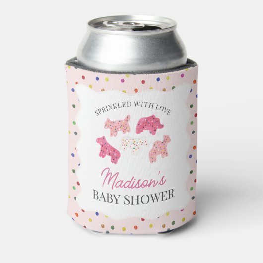 ピンクの曇り動物のクッキー赤ちゃんシャワー 缶クーラー (缶裏面)