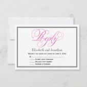 ピンクの書結婚道台本の返信カード 招待状 (正面)