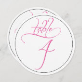 ピンクの書道スクリプトラウンドテーブル番号4カード 招待状 (正面/裏面)