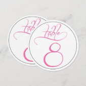 ピンクの書道スクリプトラウンドテーブル番号8カード 招待状 (正面/裏面)