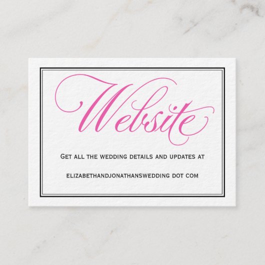 ピンクの書道スクリプト結婚のWebサイトカード エンクロージャーカード (正面)