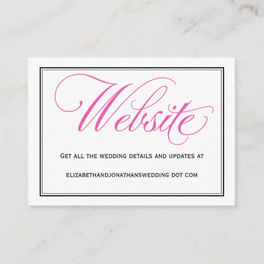 ピンクの書道スクリプト結婚のWebサイトカード エンクロージャーカード (正面)