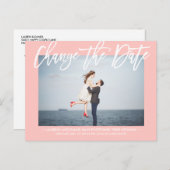 ピンクの書道写真モダンの日付の変更 案内ポストカード (正面/裏面)