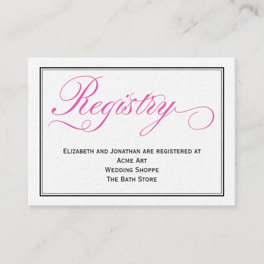 ピンクの書道台本結婚の登録カード エンクロージャーカード (正面)