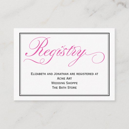 ピンクの書道台本結婚の登録カード エンクロージャーカード (正面)