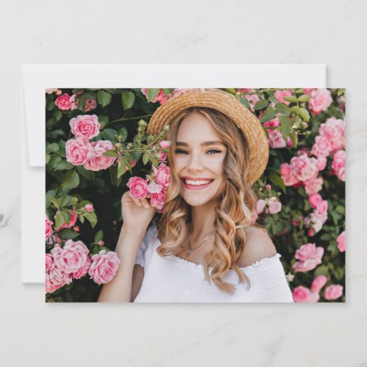 ピンクの書道彼女はそれを写真卒業パーティーをした 招待状 (裏面)