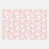 ピンクの最初の歯の包装紙シートのセット3 ラッピングペーパーシート (正面3)