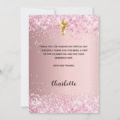 ピンクの最初の聖餐式の女の子の写真サンキューカード 招待状 (裏面)